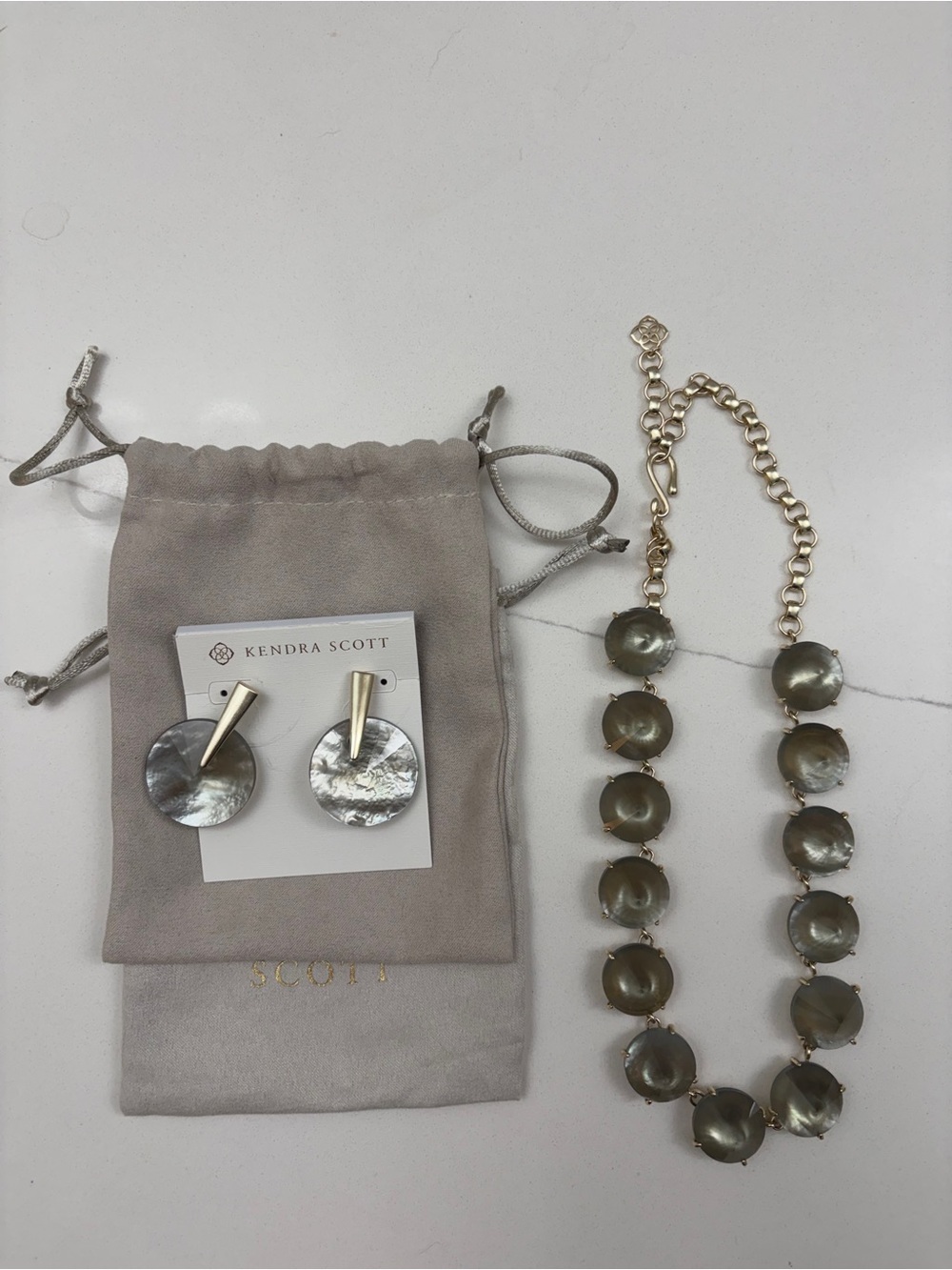 Kendra Scott Jolie in gold and gray illusion Earrings and Necklace Set